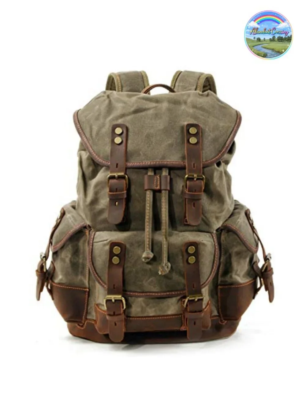 Travel Backpack Genuine Leather Waxed Canvas Laptop Hiking Rucksack